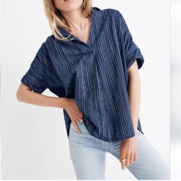 Madewell Courier Button-Back Shirt in Cecile Stripein XXS - Picture 1 of 9